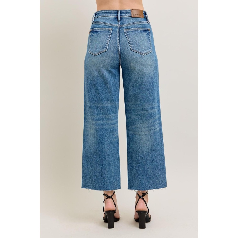 Judy Blue Wide Leg High Waist Rigid Magic Destroy Hem Crop Denim Jeans 7 / 28 - Picture 16 of 16